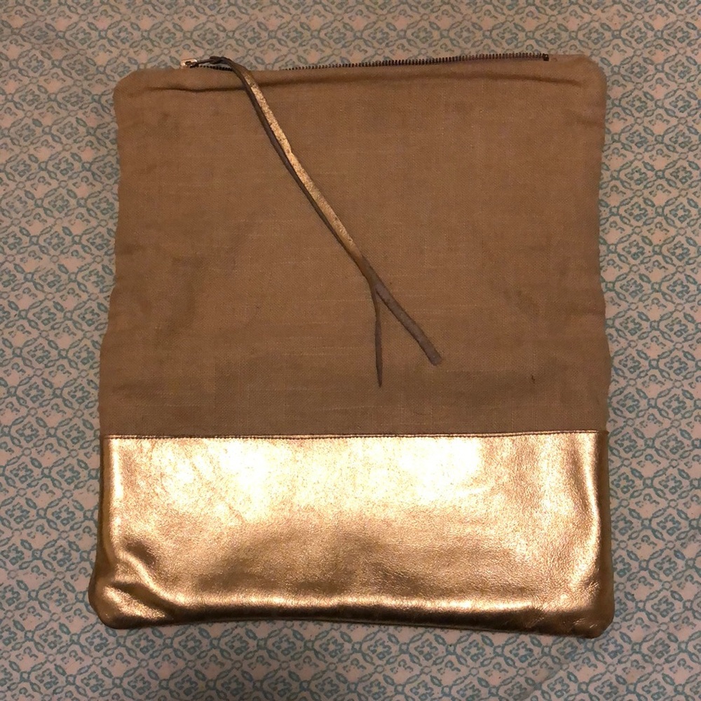 Stella Linen & Metallic leather clutch